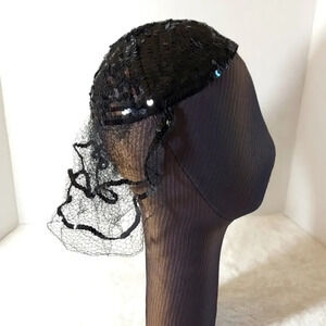 Vintage Black Sequin Cap‎ with Sequin mesh Netting